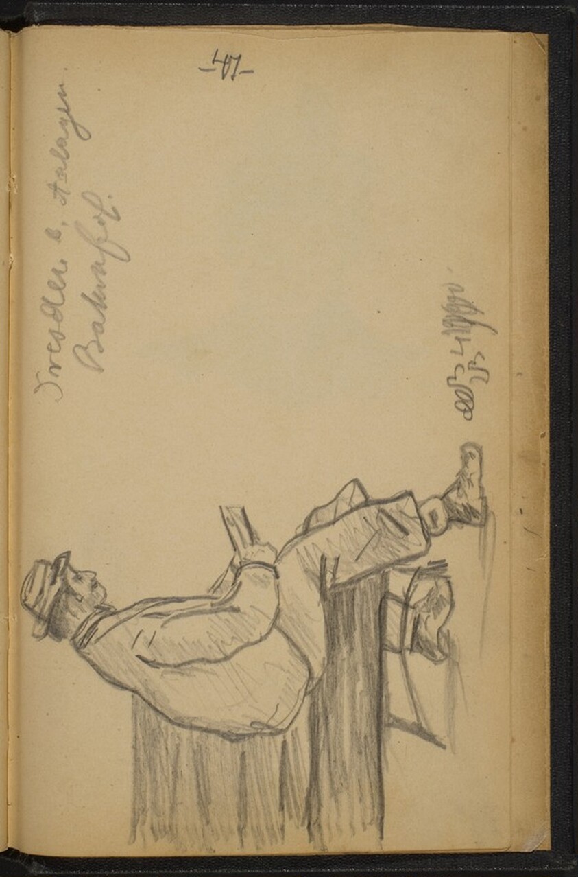 Man Seated at the End of a Bench, Reading