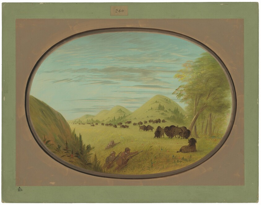 Catlin and Two Companions Shooting Buffalo
