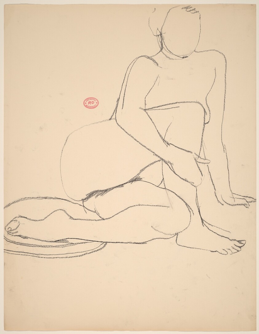 Untitled [nude seated on floor and holding her left leg]