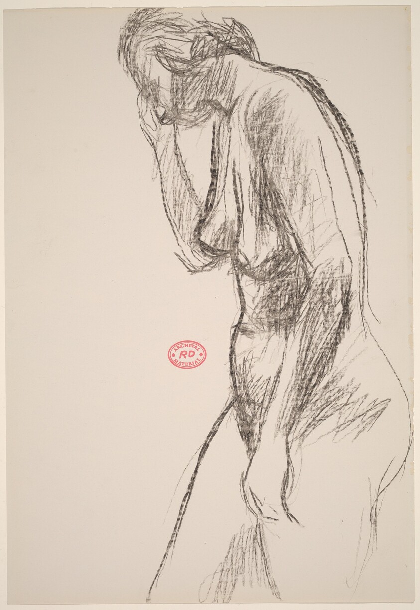 Untitled [standing female nude with right hand raised to head]