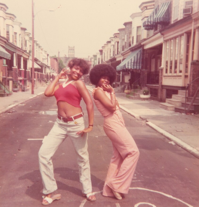 Untitled (Two women posing in street)