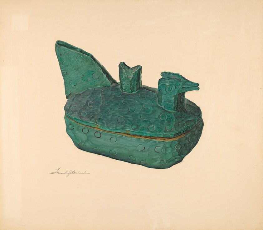 Whittled Bowl with Lid: "Hen on Nest"