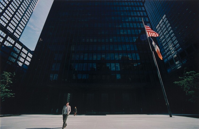 Skyscraper with Person and Flagpole, New York