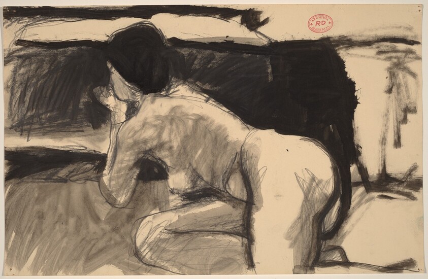 Untitled [reclining nude turned and resting on her elbows]