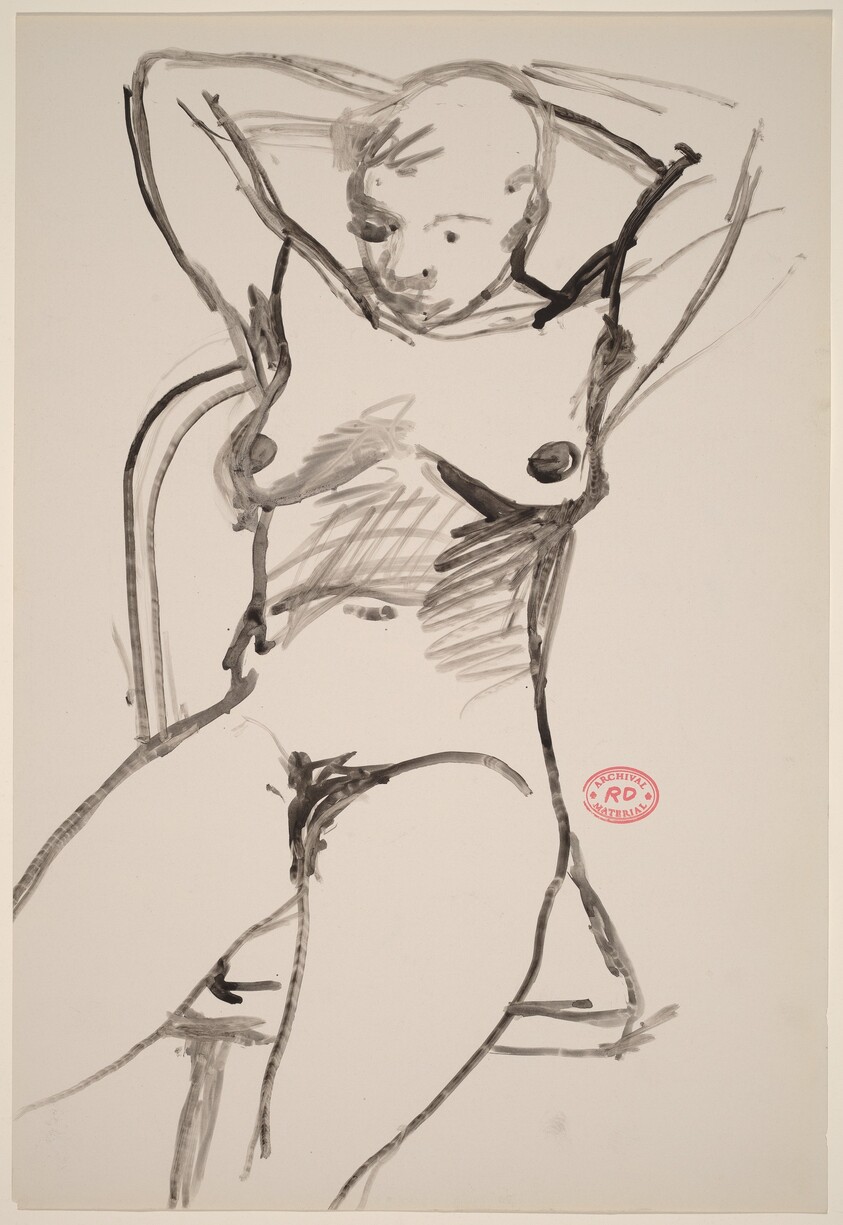 Untitled [seated female nude with arms behind head]