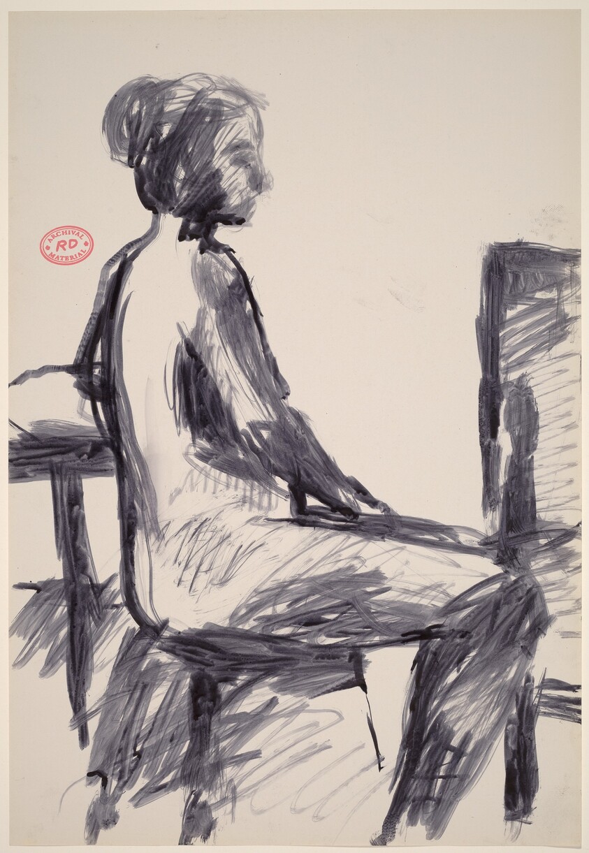 Untitled [side view of female nude seated on a stool]