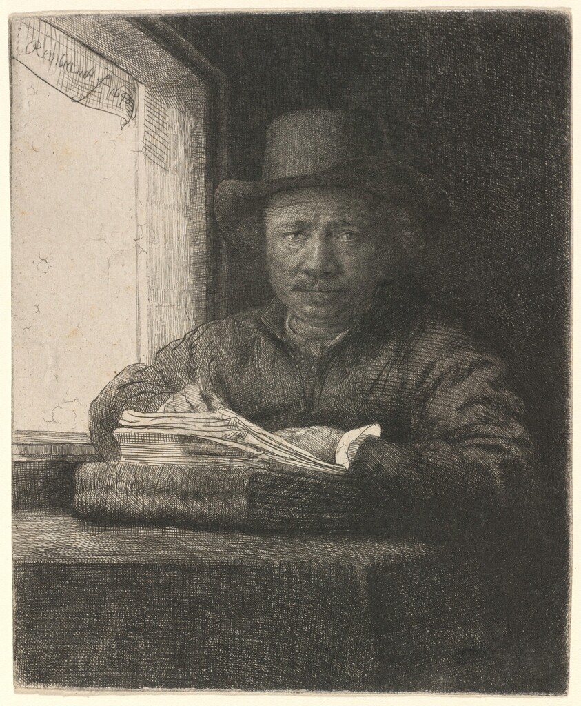 Self-Portrait Etching at a Window