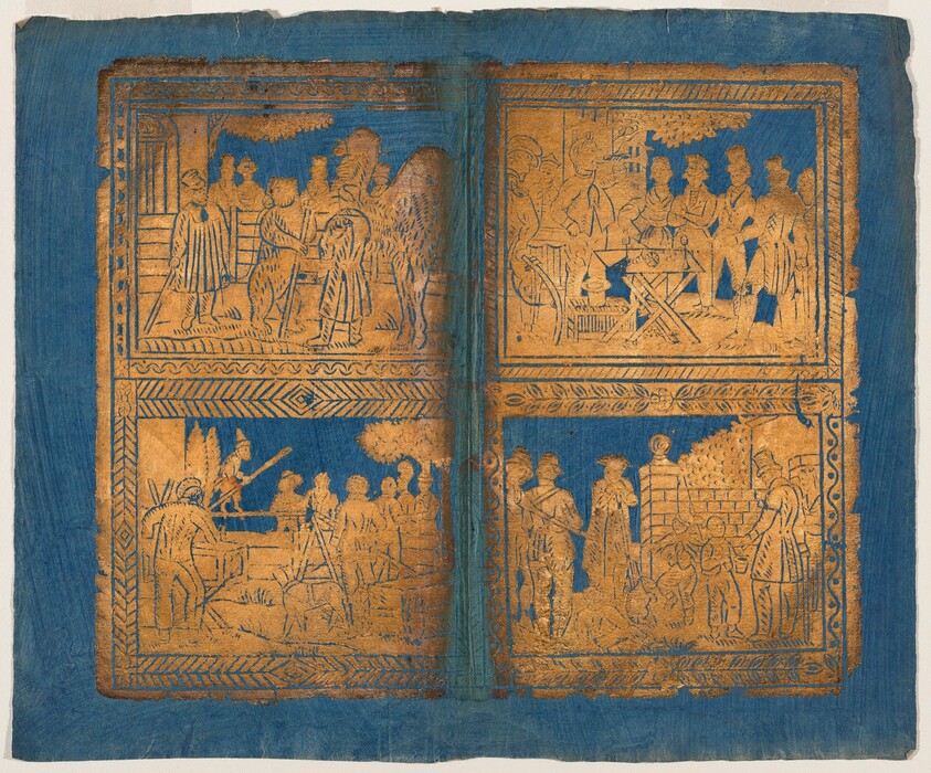 Endpaper with Four Circus (?) Scenes