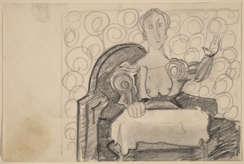 Seated Woman, Bare Breasted with Left Arm Raised