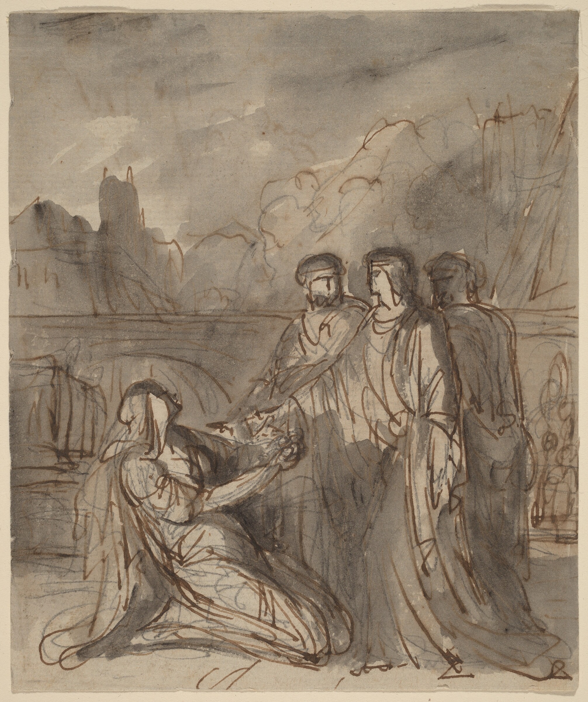 Composition with Four Figures [recto and verso], Attributed to Washington Allston, c. 1805