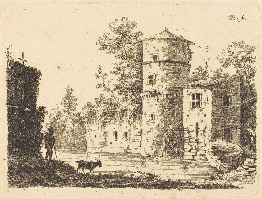 Ancient Tower with a Water Mill