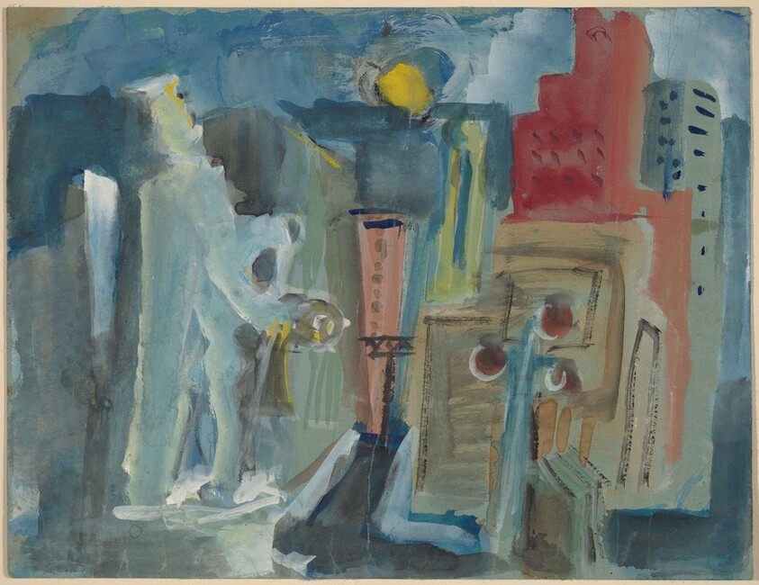 Figures Standing on a Roof Top