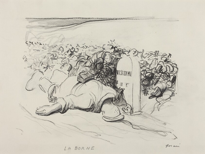 a) La Borne, Verdun (recto); b) Wounded Soldier and First-Aid Man (verso)