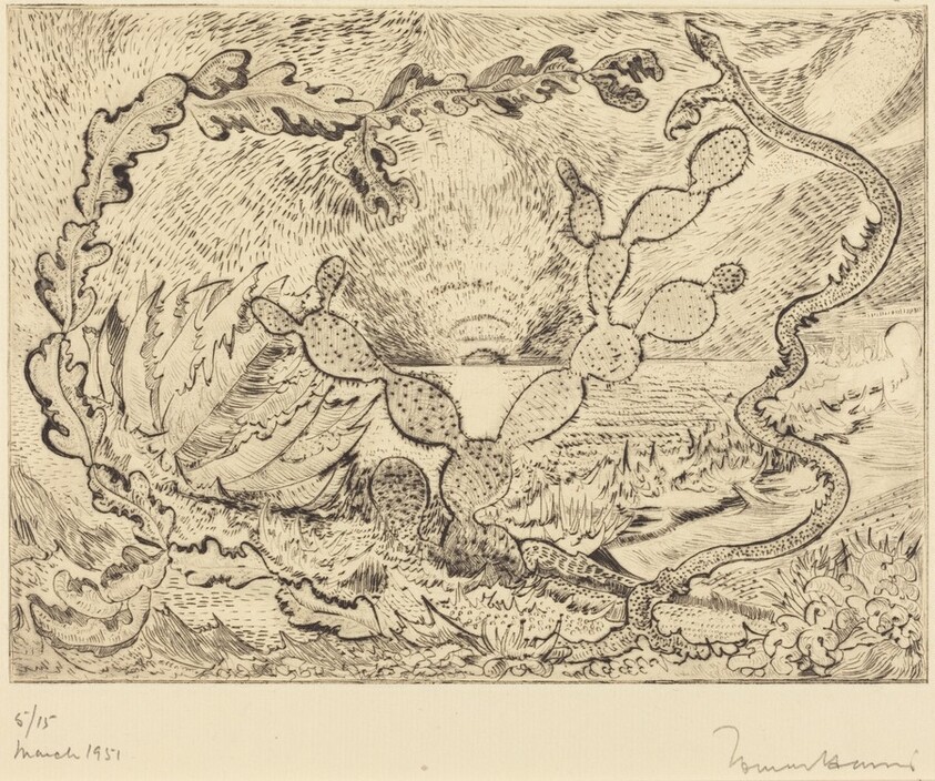 Landscape Fantasy, with Cactus and Setting Sun