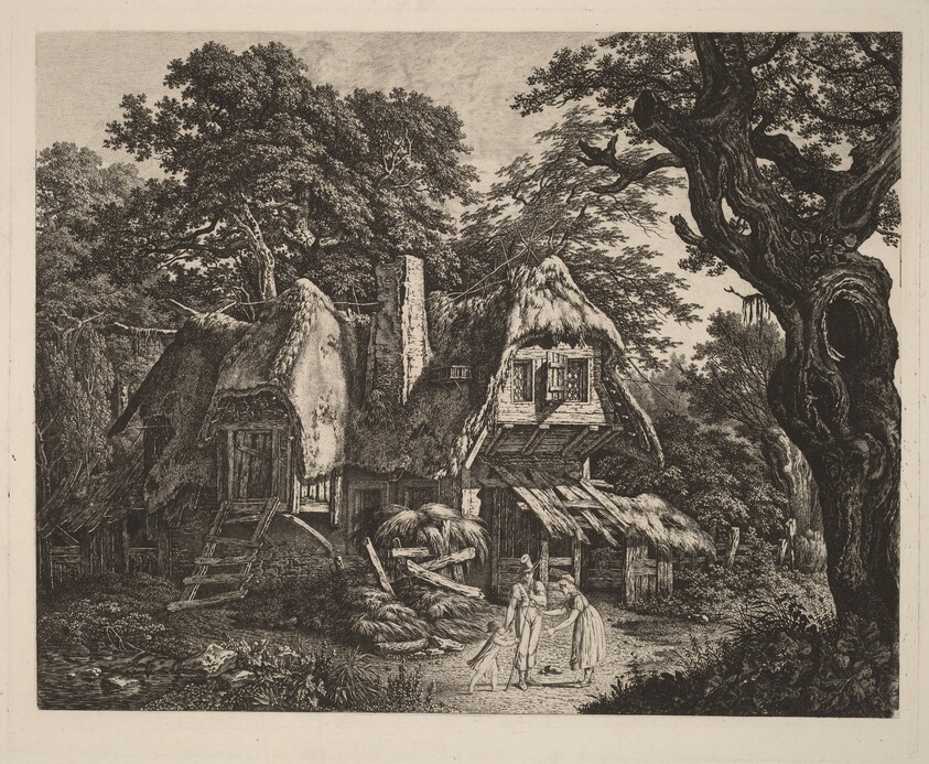 Straw-Thatched Hut with Landscape and Figures