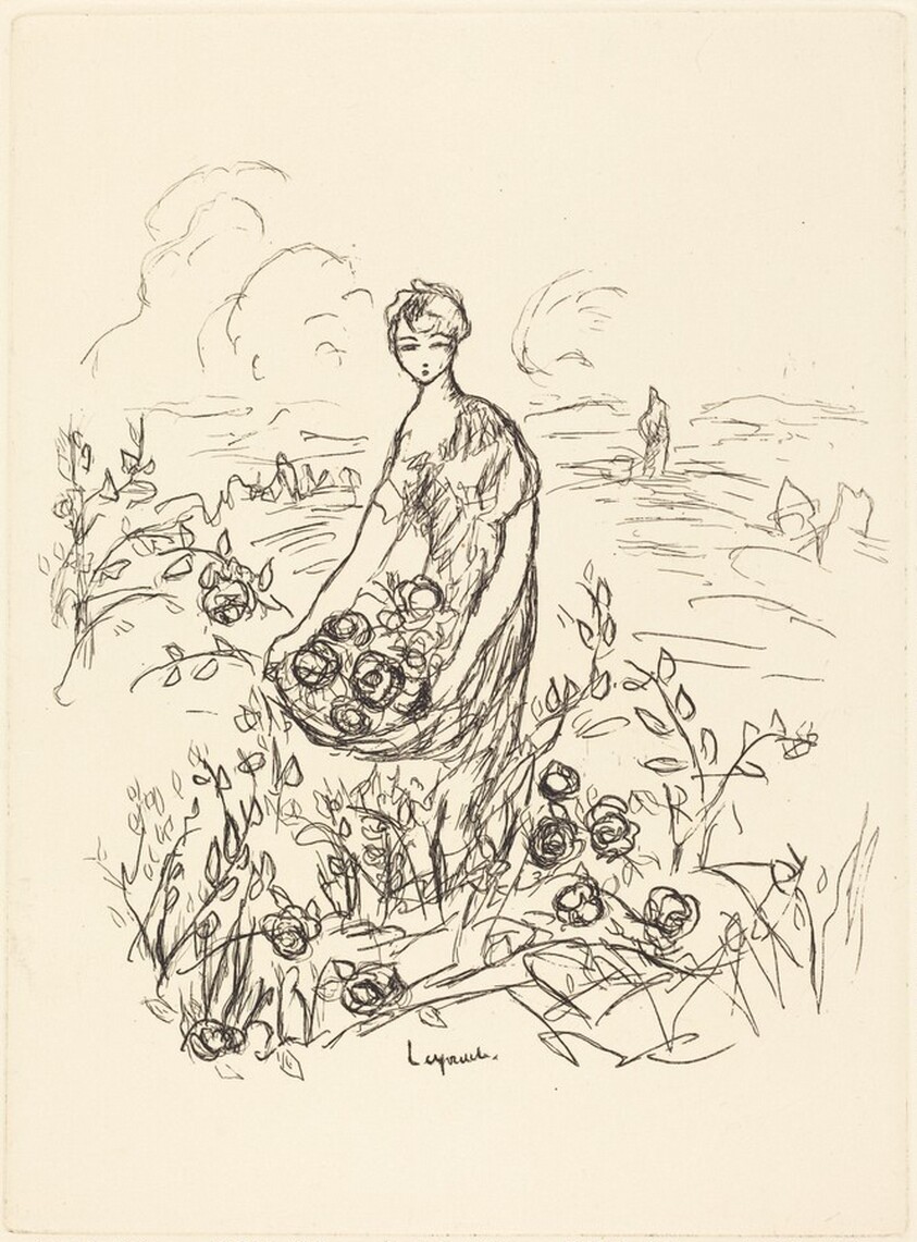 Woman Holding a Basket of Flowers