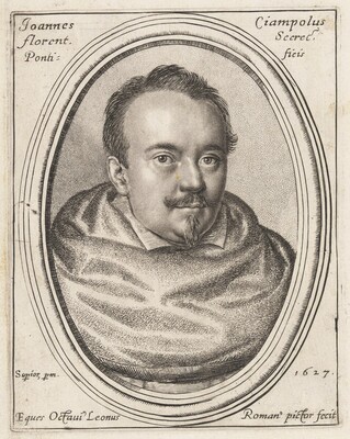 “Giovanni Ciampoli, Papal Secretary”. This print is a portrait of a man from the chest up within an oval frame.