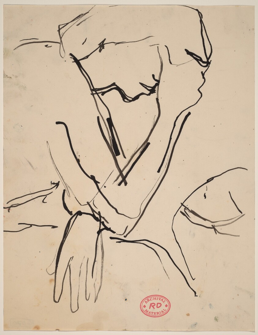 Untitled [figure leaning head in hand]
