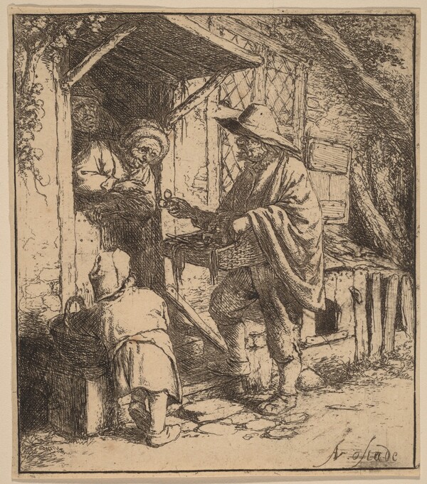 Street Vendor Selling Spectacles at the Door