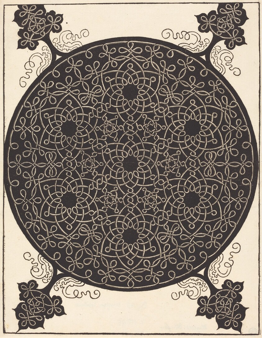 The Sixth Knot  (combining seven small systems of knots with black centers)