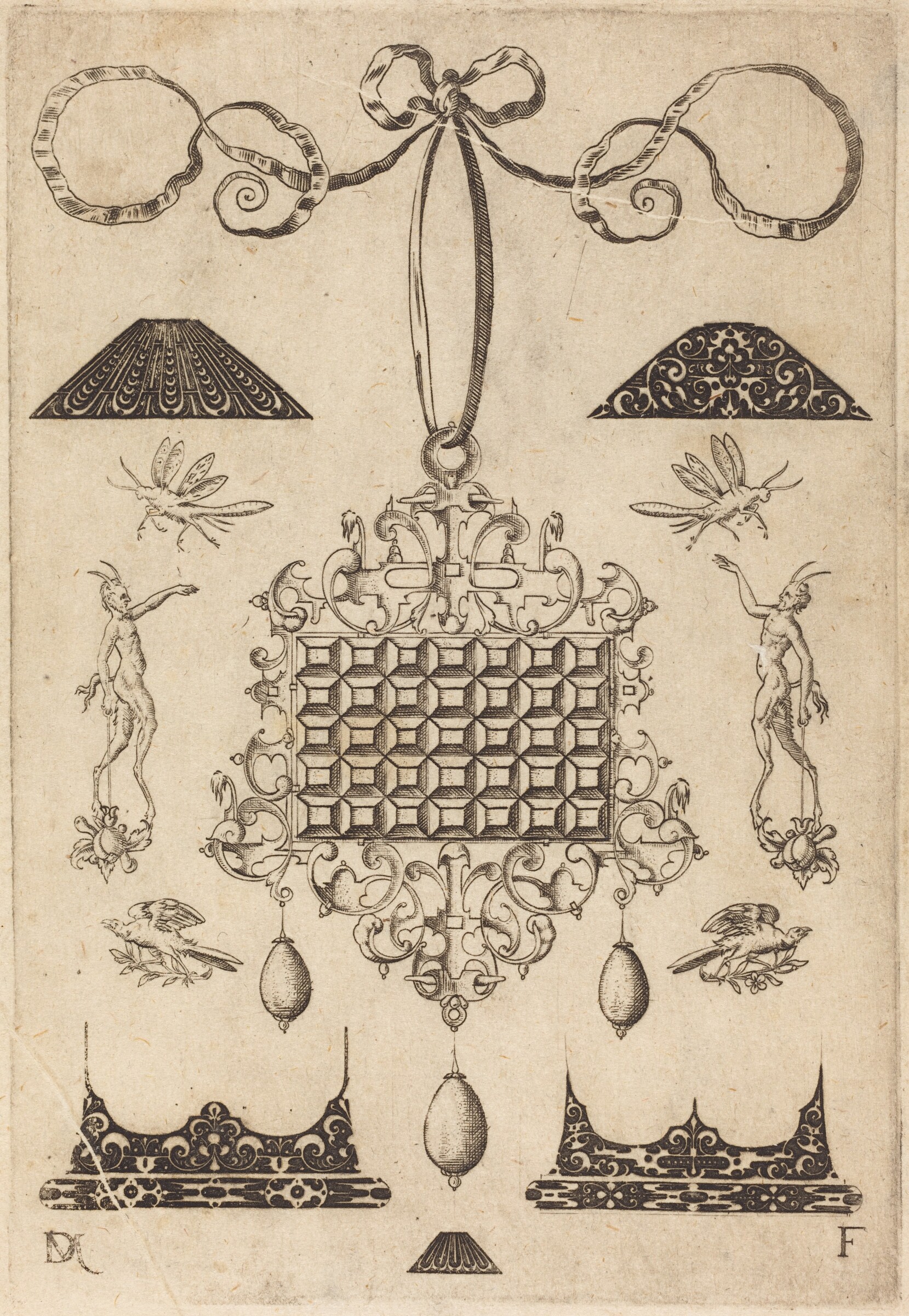 Large Pendant with Square with 35 Flat Stones, Daniel Mignot, 1593