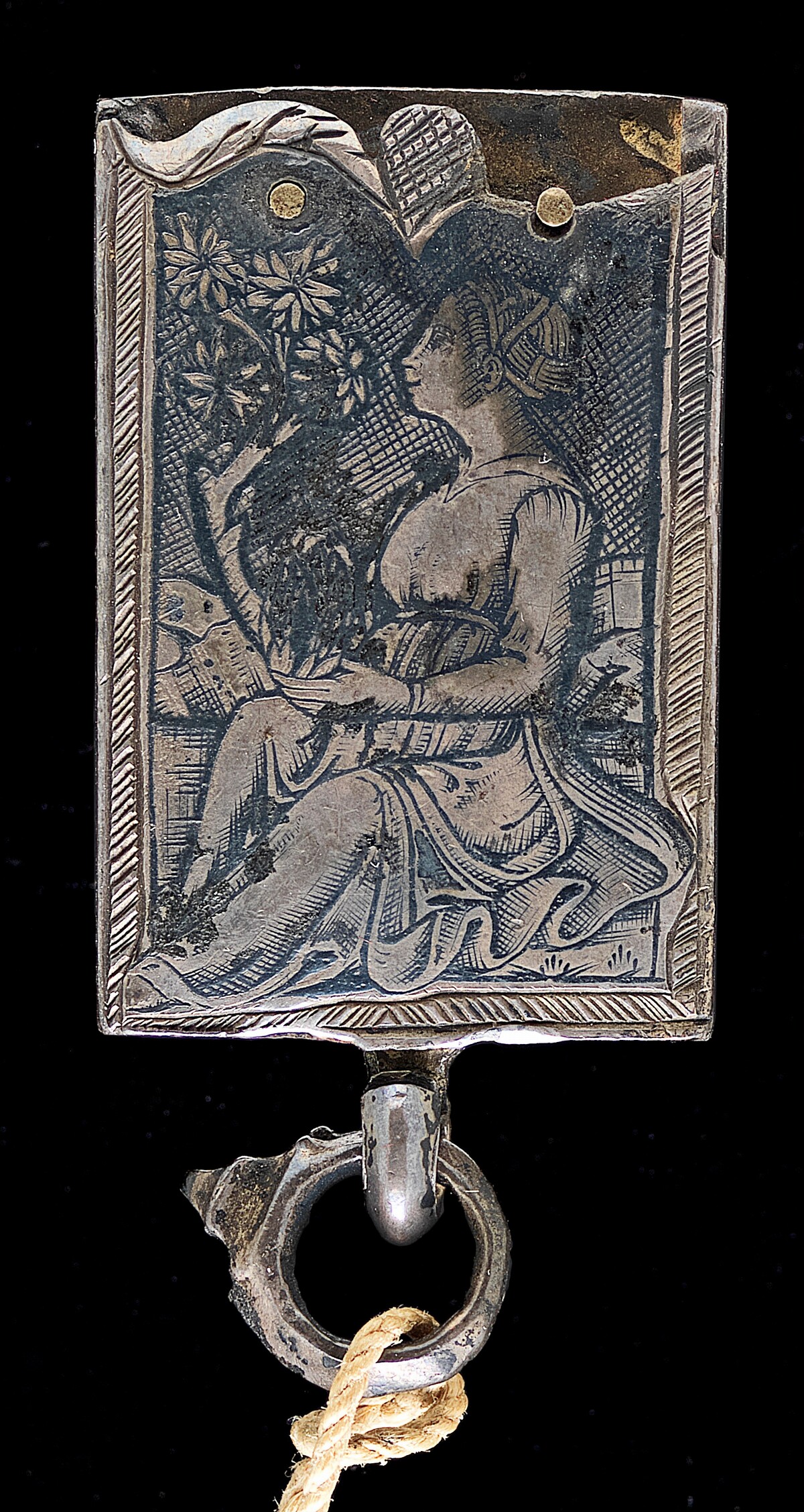 Seated Woman Facing Left, Holding a Flowering Branch