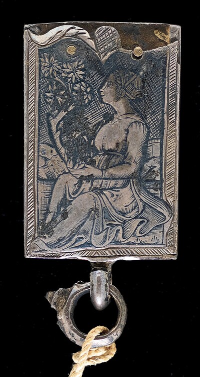 Seated Woman Facing Left, Holding a Flowering Branch