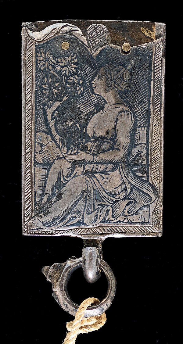 Seated Woman Facing Left, Holding a Flowering Branch