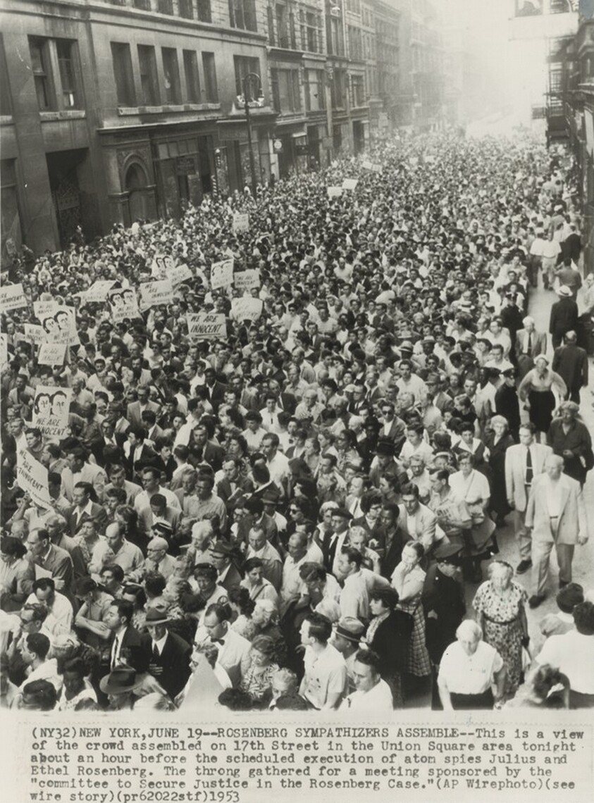 Title from caption on object: “Rosenberg Sympathizers Assemble”