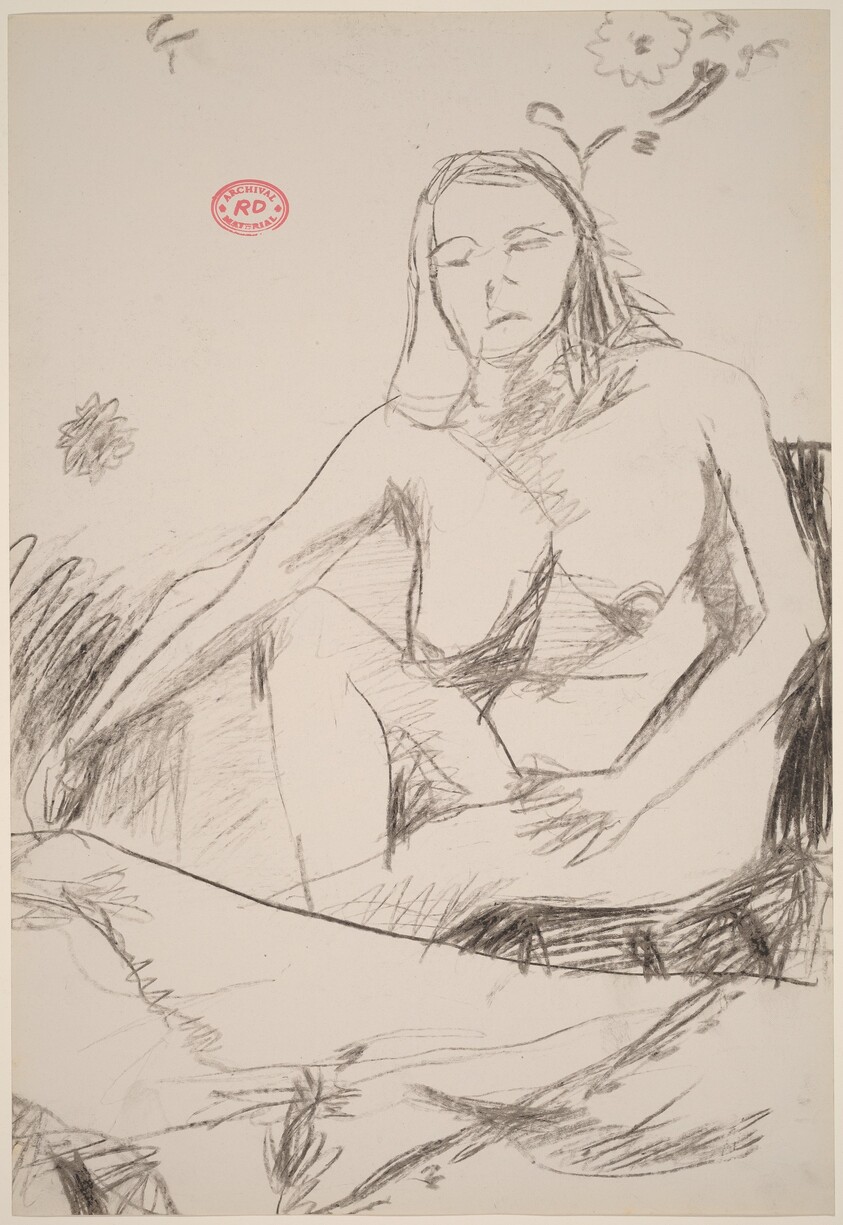 Untitled [seated nude woman with right arm extended]