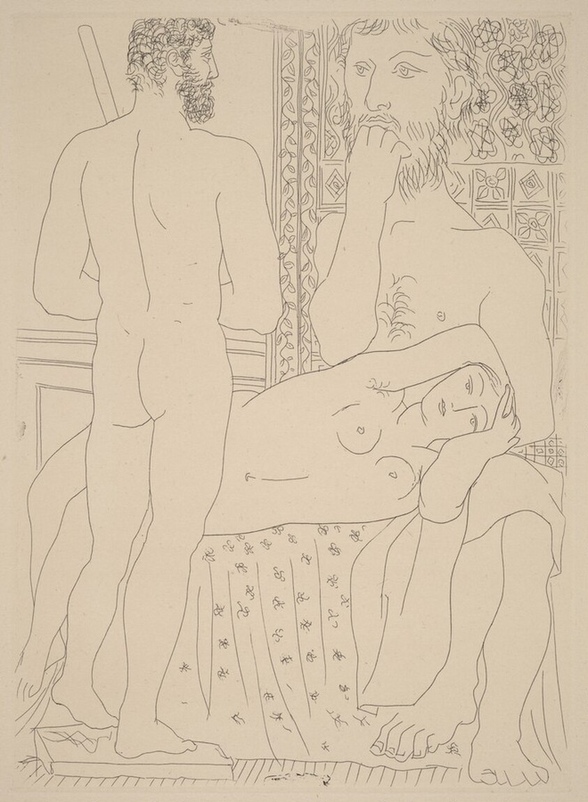 Sculptor, Reclining Model, and Self-Portrait in the Form of a Sculpted Hercules (Sculpteur, modèle couché et autoportrait en Hercule sculpté)