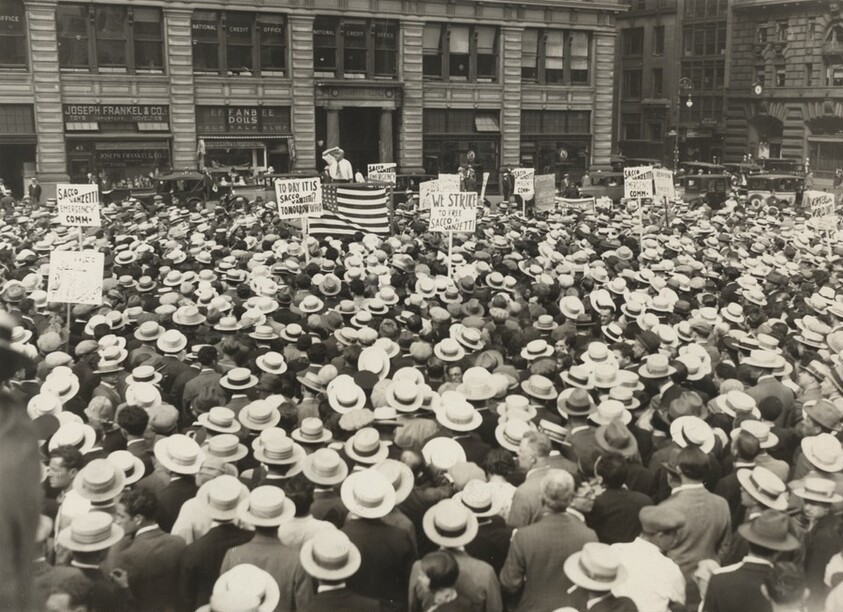 Title from caption on object: “Sacco-Vanzetti’s Protest Meeting and One Hour Strike Ends in Riot"