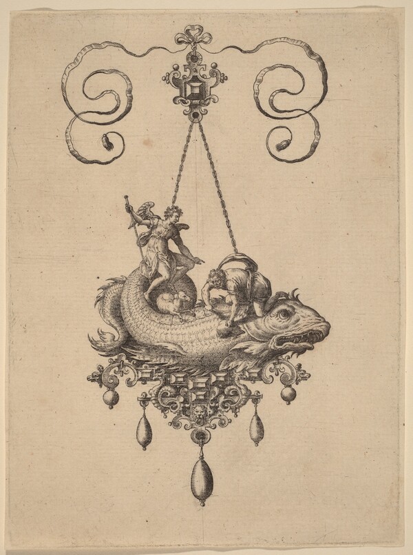 Design for a Pendant with a Fish Carrying Tobias and the Angel
