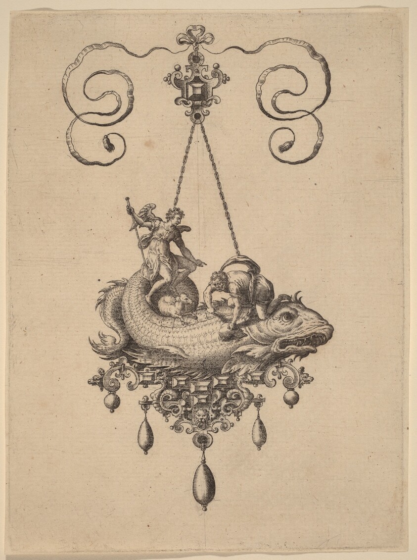 Design for a Pendant with a Fish Carrying Tobias and the Angel