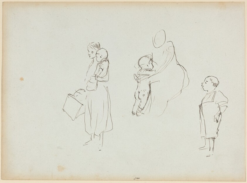 a) Three Sketches of Women and Children (recto); b) Bearded Man on Horseback (verso)