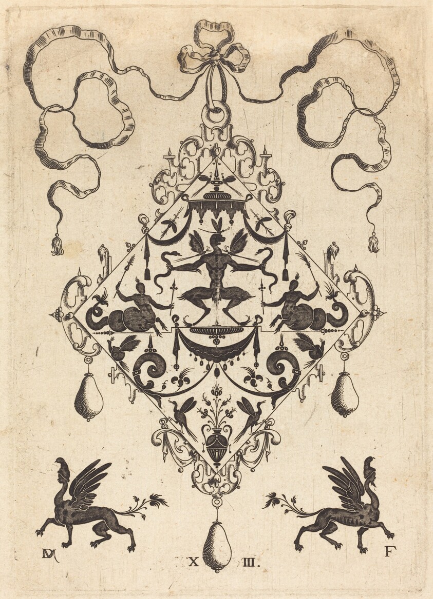 Large Pendant, Winged Fantasy Creature Holding Two Snakes