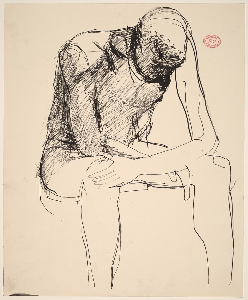 Untitled [seated male nude slumping forward]