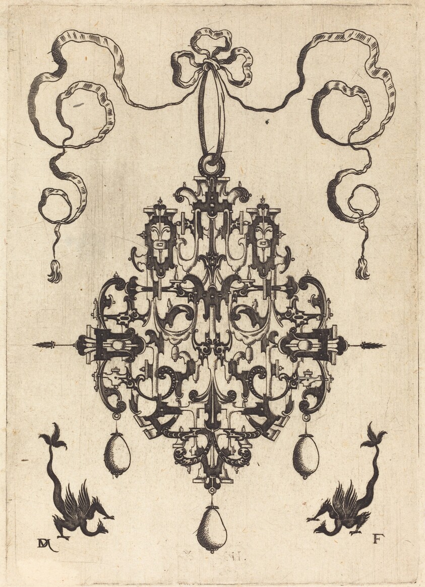 Large Pendant, Two Fantasy Creatures with Long Tails at Bottom