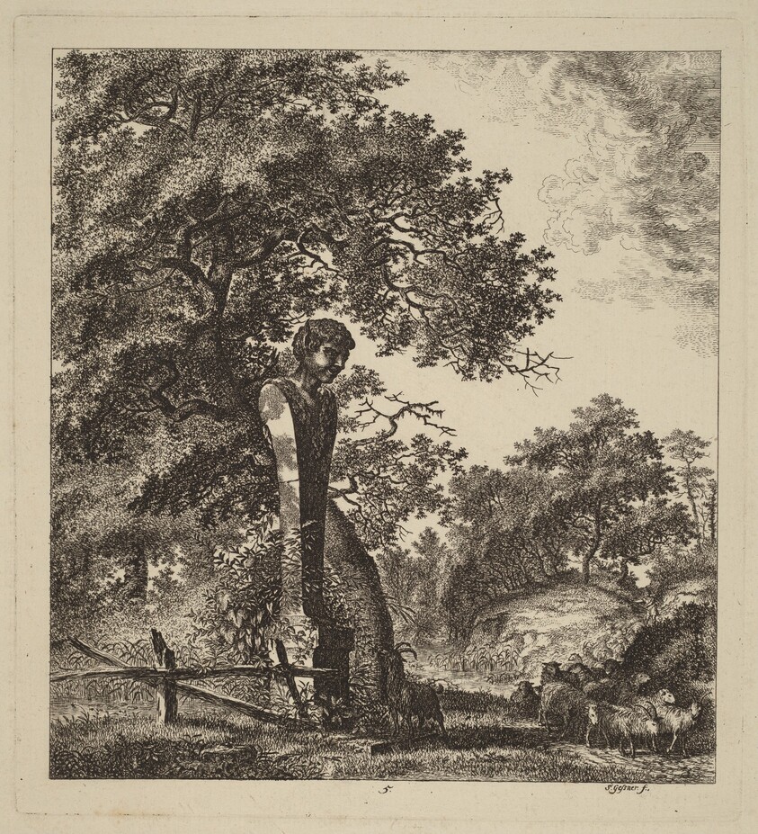 Wooded Landscape with a Herd of Goats and a Herm