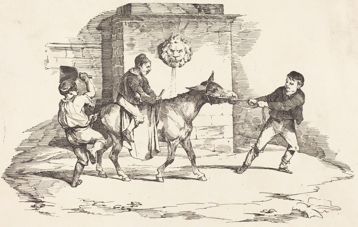 Three Children Playing with a Donkey (Trois enfants jouant avec un ane)