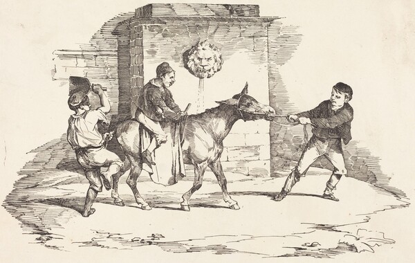 Three Children Playing with a Donkey (Trois enfants jouant avec un ane)