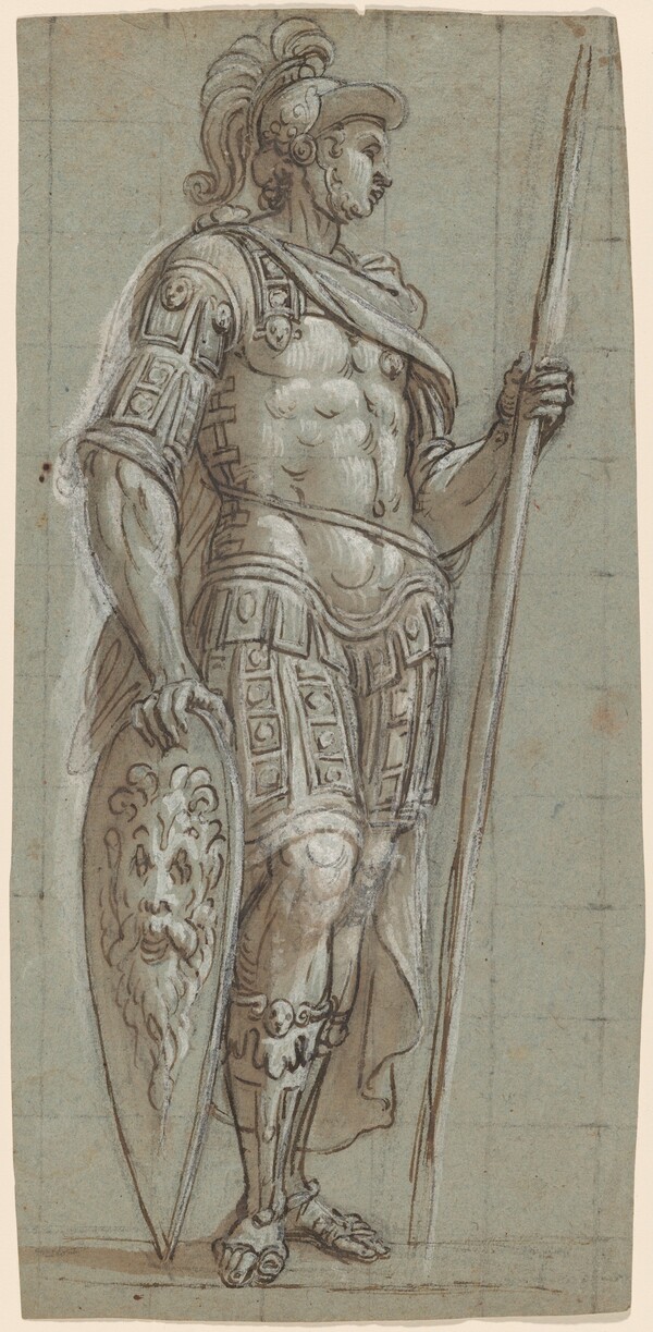 A Soldier in Ancient Roman Costume with Pike and Shield