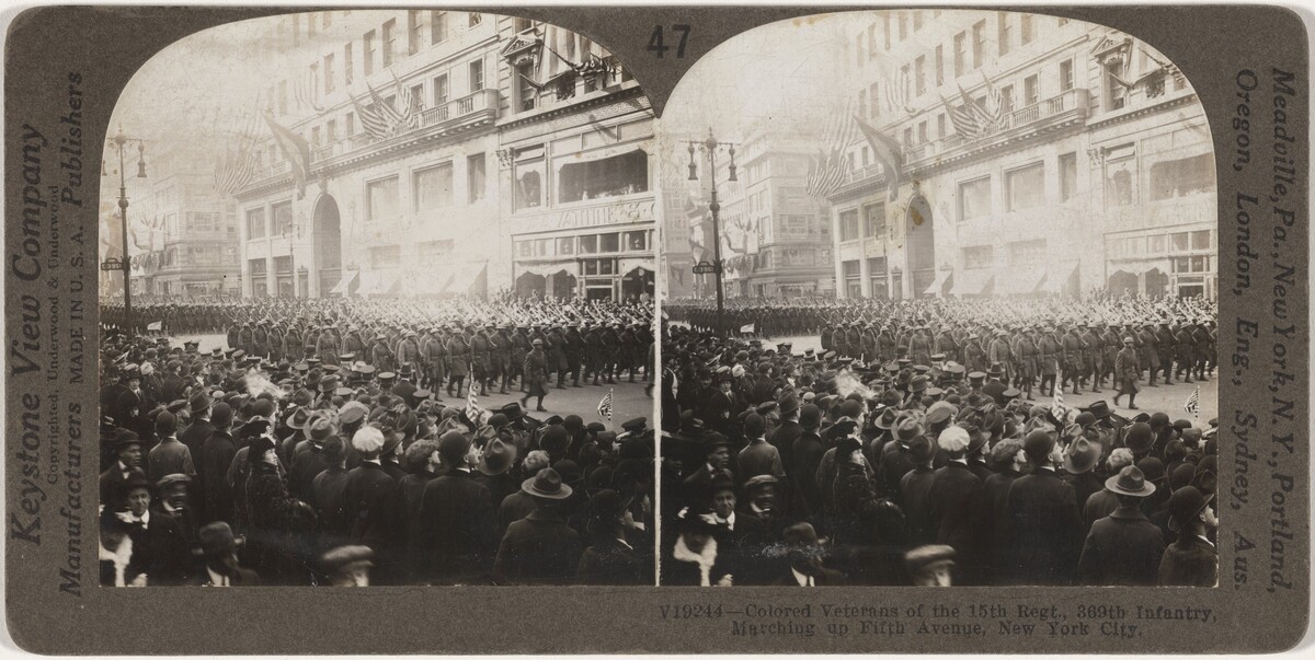 "Colored Veterans of the 15th Regiment, 369th Infantry, Marching up Fifth Avenue, New York City"