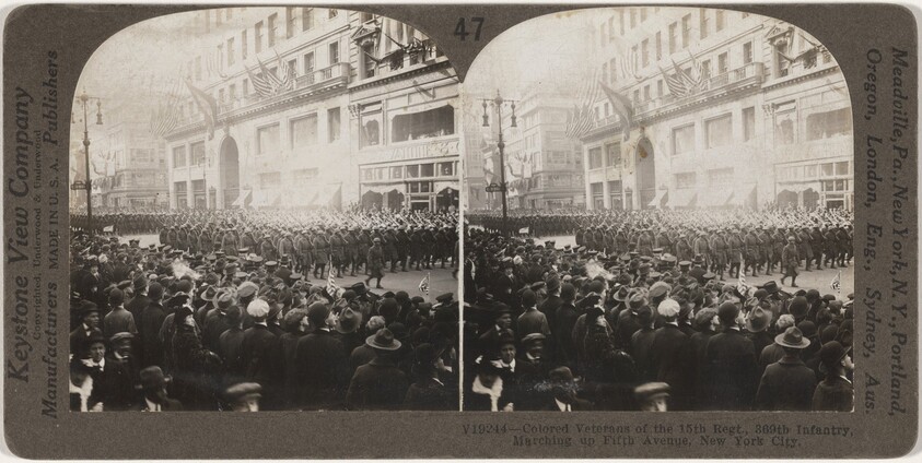 "Colored Veterans of the 15th Regiment, 369th Infantry, Marching up Fifth Avenue, New York City"
