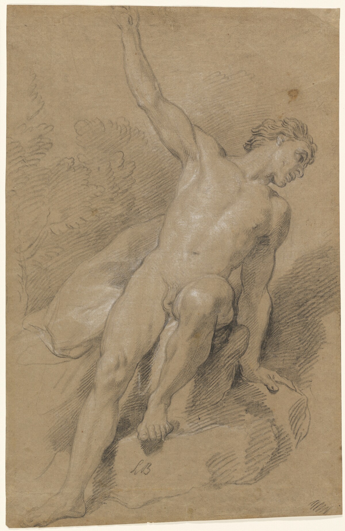Male Nude Seated on Rocks