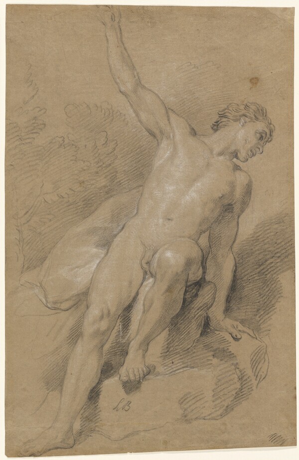 Male Nude Seated on Rocks