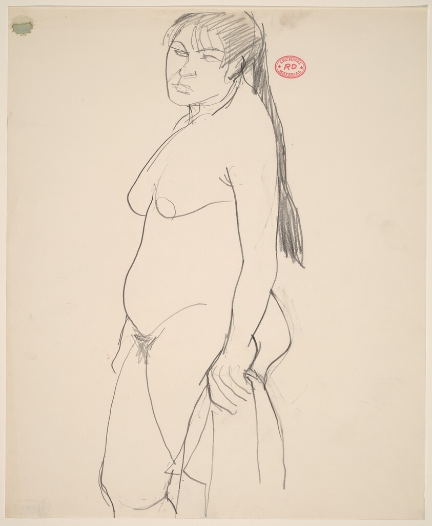 Untitled [standing female nude with long ponytail]