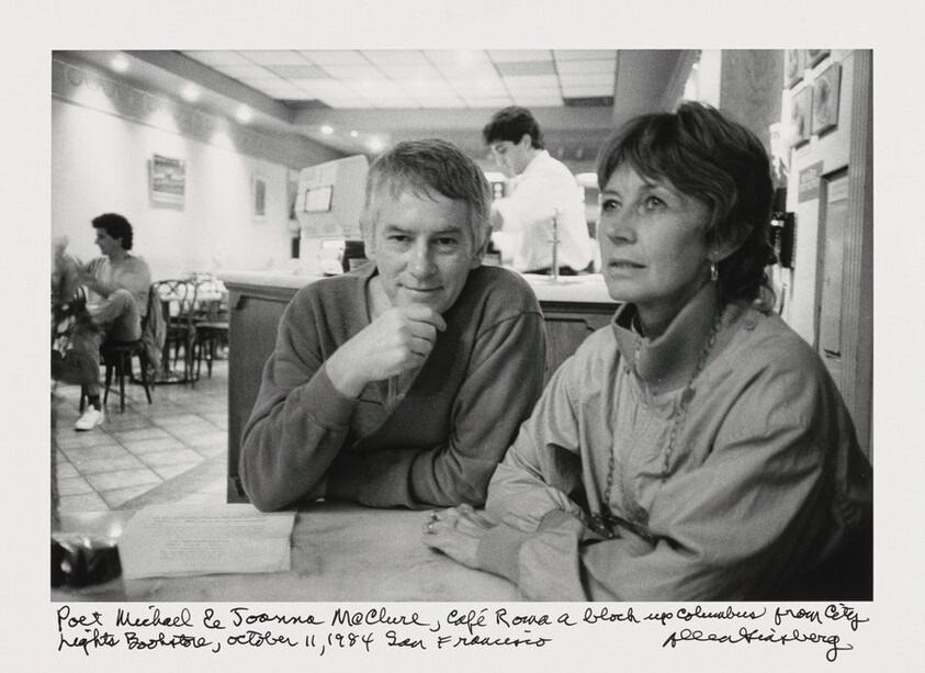 Poet Michael & Joanna McClure, Cafe Roma a block up Columbus from City Lights Bookstore, October 11, 1984 San Francisco
