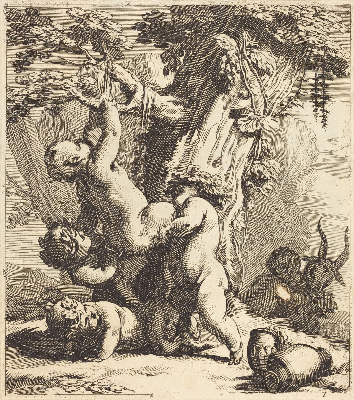 Putti and Fauns Climbing a Grapevine