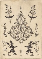 Brooch with Sprigs at Top and Griffins with Trophies at Bottom, Daniel Mignot, 1596
